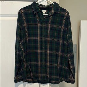 L.L. Bean Dark Green Plaid Button Down Shirt
